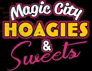 Magic City Hoagies & Sweels logo with bold yellow and pink text on black background